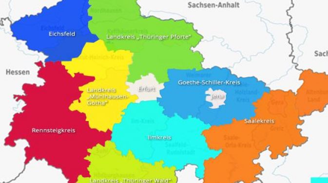 Die Karte der neuen Thüringer Landkreise. Unten finden Sie einen Link zu einer höheren Auflösung.