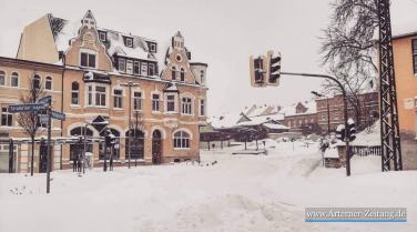 Starke Schneefälle in Artern - Einsatz in der Leipziger Straße